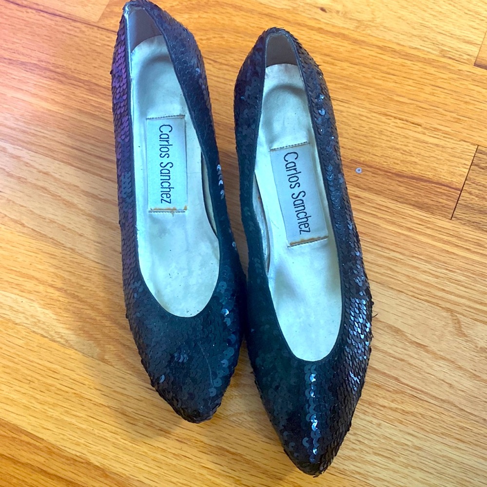 Vintage Carlos Sanchez sequin heel pump shoe